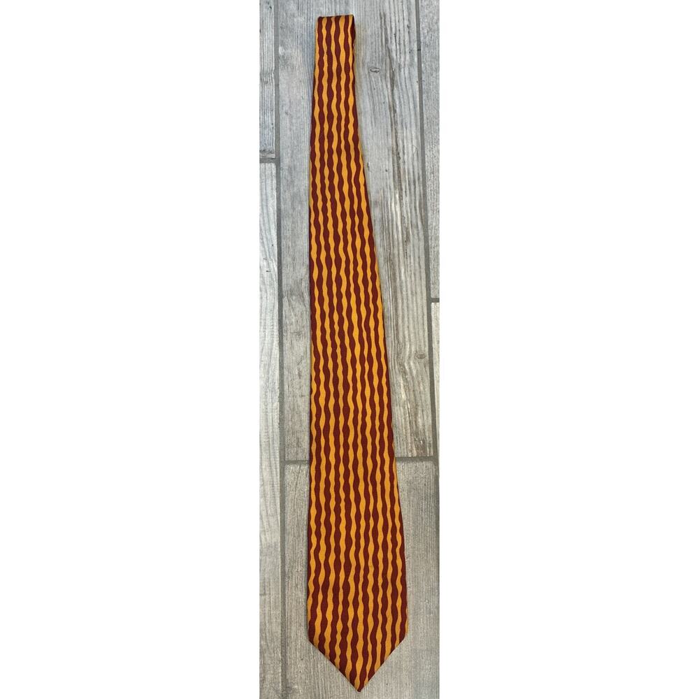 Vintage Elton John AIDS Foundation Silk Tie - Red & Yellow Wavy Stripe - AS-IS
